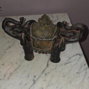 Double Elephant Trinket Box Jewelry Box Bronze Finish Boho Decor